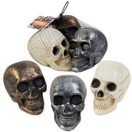 18 pieces Skull Head Decor 3pk 3.9 X 3.5in 3 Ast Antique/natural Colors In Net Bag/ht - Halloween