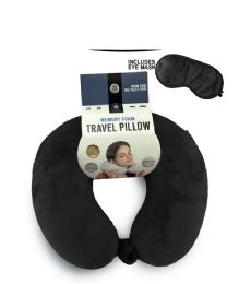 24 of Black Travel Neck Pillow And Eye Mask Set - Memory Foam Pillow 2 Piece Set In Velvet With Eye Mask