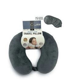 24 of Gray Travel Neck Pillow And Eye Mask Set - Memory Foam Pillow 2 Piece Set In Velvet With Eye Mask