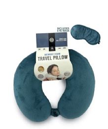 24 of Teal Travel Neck Pillow And Eye Mask Set - Memory Foam Pillow 2 Piece Set In Velvet With Eye Mask