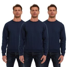 Unisex Fleece Line Cotton Crew Neck Sweat Shirt Navy Size L