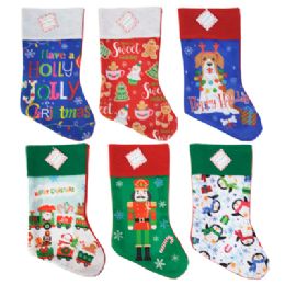 48 Wholesale Stocking Felt 18in Printed 6ast Xmas Ht/jhook