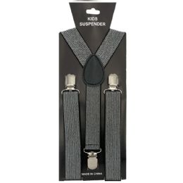 12 Pieces Silver Glitter Kid Suspender - Suspenders