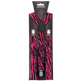 12 Pieces Suspender With Pink Zebra Pattern - Suspenders