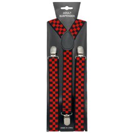 12 Pieces Red Checkered Suspender - Suspenders
