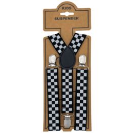 12 Pieces Black And White Checkered Kid Suspender - Suspenders