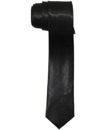 12 Wholesale Plain Solid Black Slim Tie