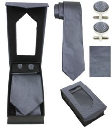 12 Wholesale Plain Grey Tie Set