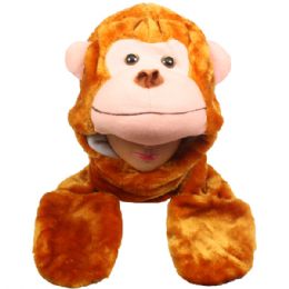 12 pieces Plush Monkey Hat With Paw Mittens - Winter Animal Hats