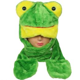 12 pieces Plush Frog Hats With Paw Mittens - Winter Animal Hats