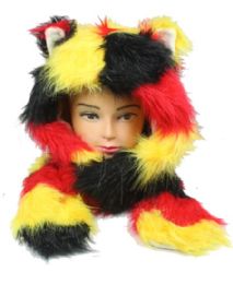 12 pieces Multicolor Plush Hat With Paw Mittens - Winter Animal Hats