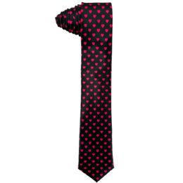12 Wholesale Pink Polka Hearts On Black Skinny Ties
