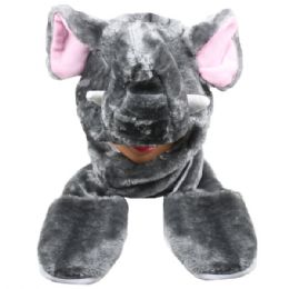 12 pieces Elephant Plush Hat With Paw Mittens - Winter Animal Hats