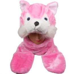 12 pieces Pink Cat Hat With Paw Mittens - Winter Animal Hats