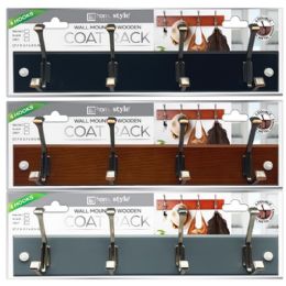 6 pieces 4hook Wall Mounted Wooden Coat Rack - Hooks