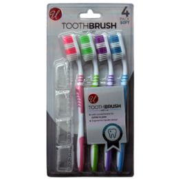 48 Wholesale 4 Pack Tooth Brush With Cap Soft