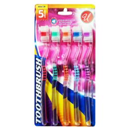 48 Wholesale 5 Pack Tooth Brush Clear Handle Hard