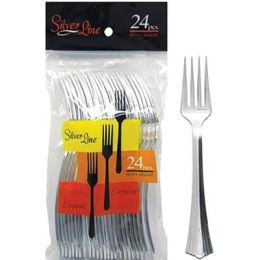 96 Wholesale 24 -Piece Plastic SILVER CUTLERY FORK IN BAG