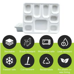 9 Compartment Bagasse Rectangular Plate, 200 Ct. (8 Packs Of 25) - Disposable Plates & Bowls