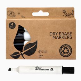 72 Pieces Dry Erase Marker 4 Pack, Black, Chisel Tip (72 Pack Per Case) - Dry erase