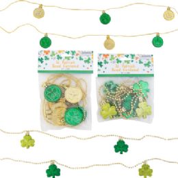 24 pieces St. Pat Bead Garland W/ 7 Coin Or Shamrock Icon Dangles 5.9ft L 2 Asst St Pat Pbh - St. Patricks