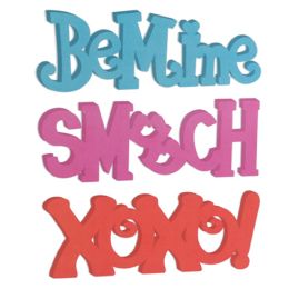 18 pieces Valentine Script Word Table Decor 11x4in 3asst Mdf Xoxo/bemine/smooch Ht/mdf Comply - Valentine Decorations