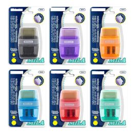 24 Pieces Mila Dual Hole Sharpener With Square Receptacle and Eraser - Sharpeners