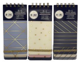 24 pieces Tiered Memo Book - 3 X 7 Inches - 105 Total Sheets - Poly Cover With Gold Foil, Elastic And Twin Wire - 3 Sections For List Taking And Notes - Note Books & Writing Pads