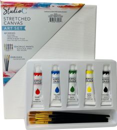 24 pieces Stretched Canvas Art Set 10 Pieces                                   1 Canvas 8 X 10 Inch                                                                 4 Assorted Sized Brushes - Sketch, Tracing, Drawing & Doodle Pads
