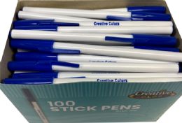 12 Wholesale Stick Pens 100ct Blue