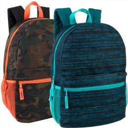 24 pieces 17-Inch Printed Backpack W Side Mesh Pockets 2 Printed Assortment - Backpacks 17"
