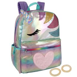 24 pieces 17 Inch Printed Backpack - Single Girls Patterns Hologram Rainbow Unicorn - Backpacks 17"