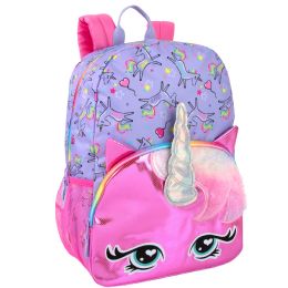 24 pieces 17 Inch Printed Backpack - Single Girls Patterns Pink & Purple Unicorn Print - Backpacks 17"