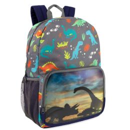 24 pieces 17 Inch Dinosaur Backpack With Side Mesh Pockets Grey - Backpacks 17"