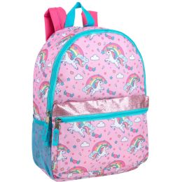 24 pieces 17-Inch Printed Backpack W Side Mesh Pockets Unicorn - Backpacks 17"