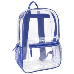 24 pieces Classic 17 Inch Clear Backpack Blue - Backpacks 17"