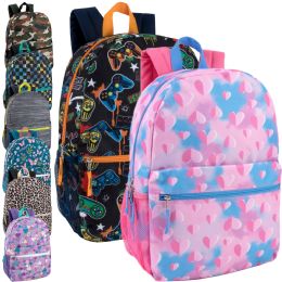 24 Pieces 17-Inch Printed Backpack W Side Mesh Pockets 8 Printed Assortment - Backpacks 17"