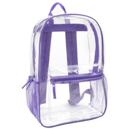 24 pieces Classic 17 Inch Clear Backpack - Girls Purple - Backpacks 17"