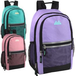 24 pieces 18-Inch MultI-Pocket Reflective Backpack -  3 Girls Colors - Backpacks 18" or Larger