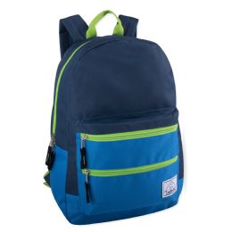 24 pieces 17 Inch Double Front Zippered Pocket Backpack Navy - Backpacks 17"