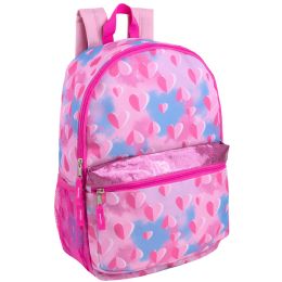 24 pieces 17-Inch Printed Backpack W Side Mesh Pockets Heart - Backpacks 17"
