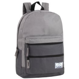 24 pieces 17 Inch Double Front Zippered Pocket Backpack Grey - Backpacks 17"