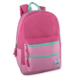 24 pieces 17 Inch Double Front Zippered Pocket Backpack - Girls Pink - Backpacks 17"