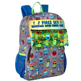 24 pieces 17 Inch Printed Backpack With Pencil Case Set - Monsters Pattern - Backpacks 17"