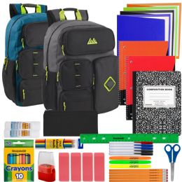 12 pieces 18" Multi Pocket Backpack With 45-Piece School Supply Kit - 2 Colors - Backpacks 18" or Larger