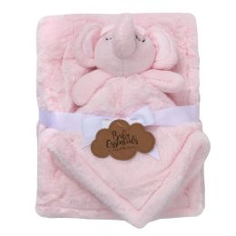 Baby 2 Piece Set Fleece Blankets 36" X 30" & Snuggler - Pink Elephant