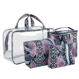 24 pieces Clear Cosmetic Traveling Case With 3 Cosmetic Bags & Pouch - Cosmetic Cases
