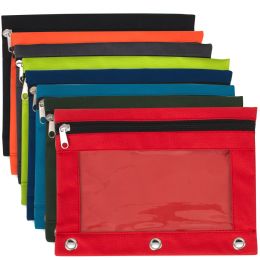 100 pieces 3-Ring Binder Pencil Pouch With Window 8 Color Assortment - Binders
