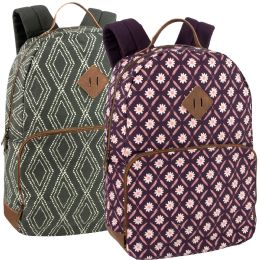 24 pieces 17 Inch Cotton Printed Diamond Backpack W Laptop Section - 2 Colors - Backpacks 17"
