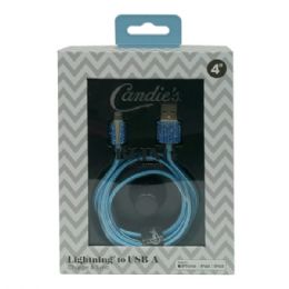 12 pieces Candie's Bling Collection 4 Foot Braided Mfi Iphone Lightning Cable In Blue - Wires and Cables